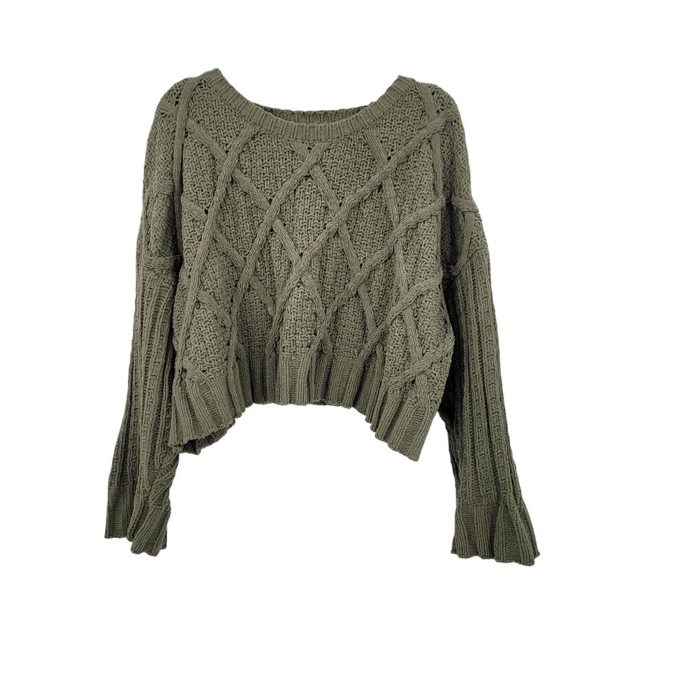 Arizona Jean Chunky Cable Knit Cropped Sweater Sz XXL Olive‎ Green Diamond Boho